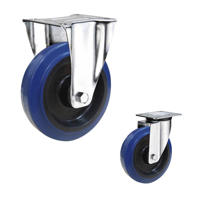 8 Inch Blue Bolt Hole Swivel Rubber Rigid Caster Thermoplastic 400kg With Brake