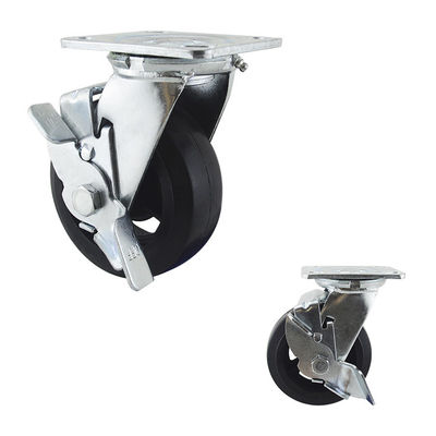5"X2" Swivel Side Lock Iron Rubber Heavy Duty Casters