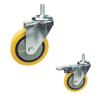 125x32mm Yellow PU Swivel Locking Threaded Stem Medium Duty Casters