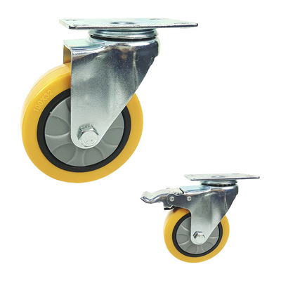 125x32mm Yellow PU Swivel Locking Threaded Stem Medium Duty Casters