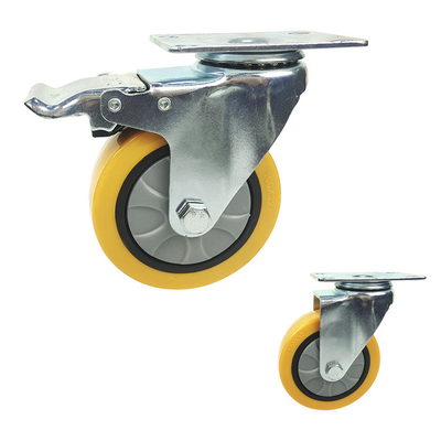 125x32mm Yellow PU Swivel Locking Threaded Stem Medium Duty Casters
