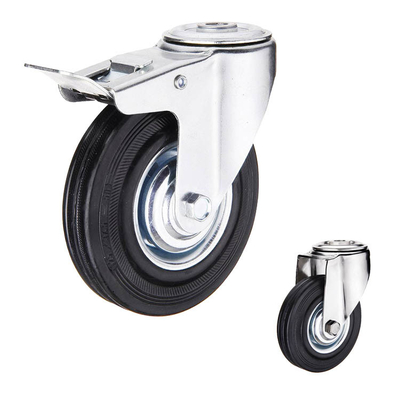 250mm Rubber Casters 10 Inch Black Wheel Bolt Hole Type Swivel Brake Castors