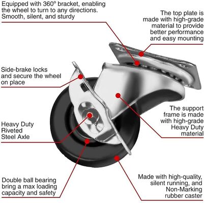 Ruedas de nylon con placa de montaje, rodamiento de bolas y núcleo sólido, soluciones de movilidad duraderas de grado industrial y uso intensivo